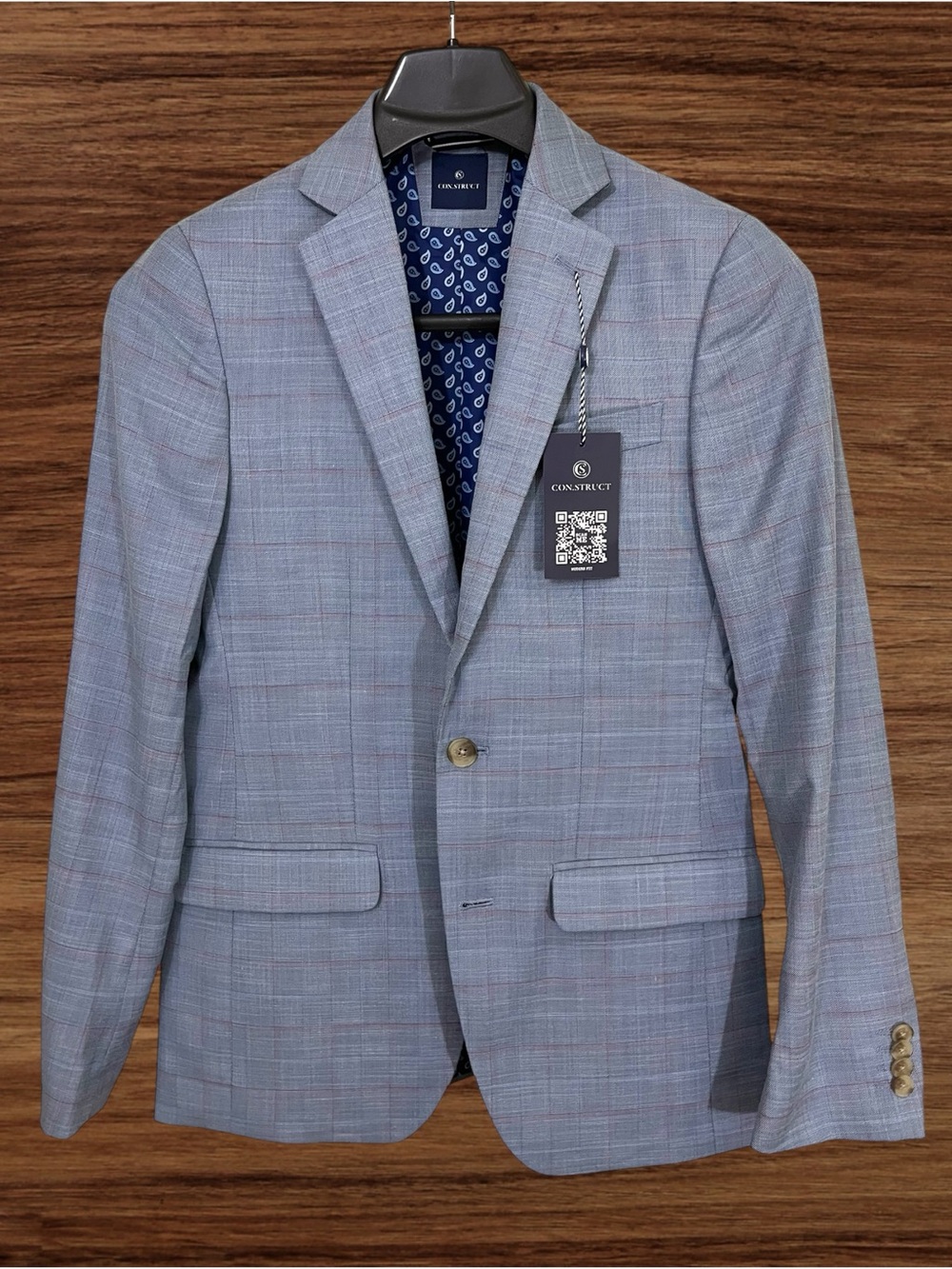 Con.Struct Men’s Modern Fit Blue Mini Windowpane Jacket. 34R